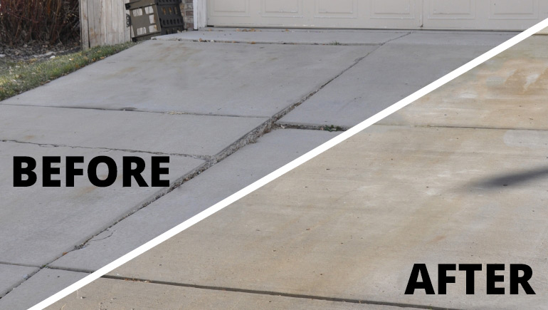 Driveway before and after concrete leveling