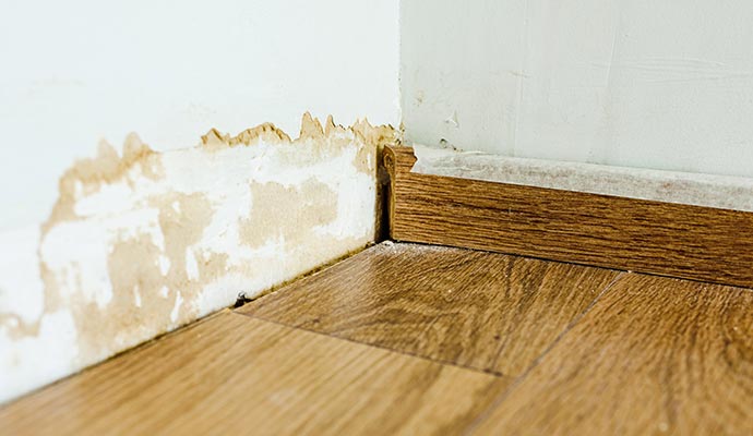 sagging floor due to moldy wall