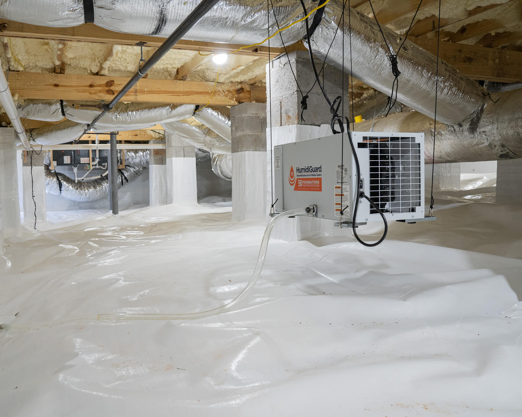 An encapsulated Crawl space with lighting