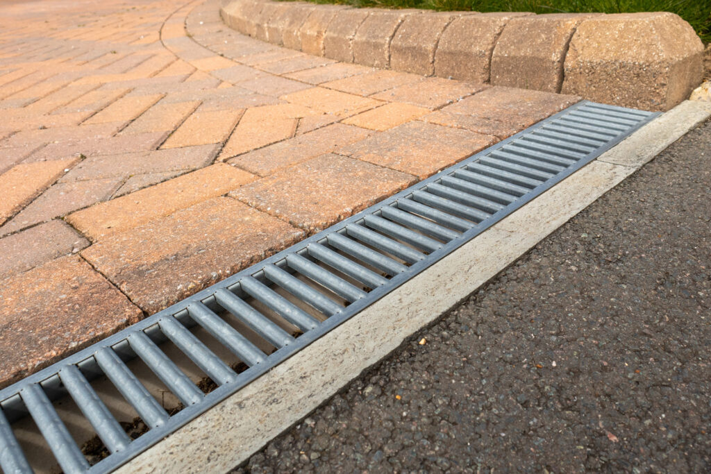 Trench drain in patio walkway