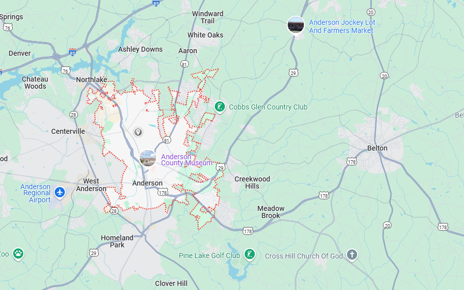 Map of Anderson, SC