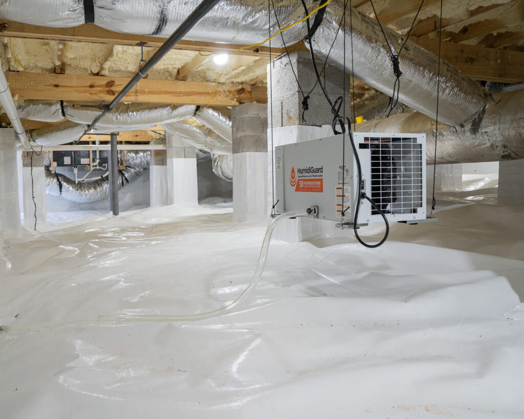 An encapsulated Crawl space with lighting
